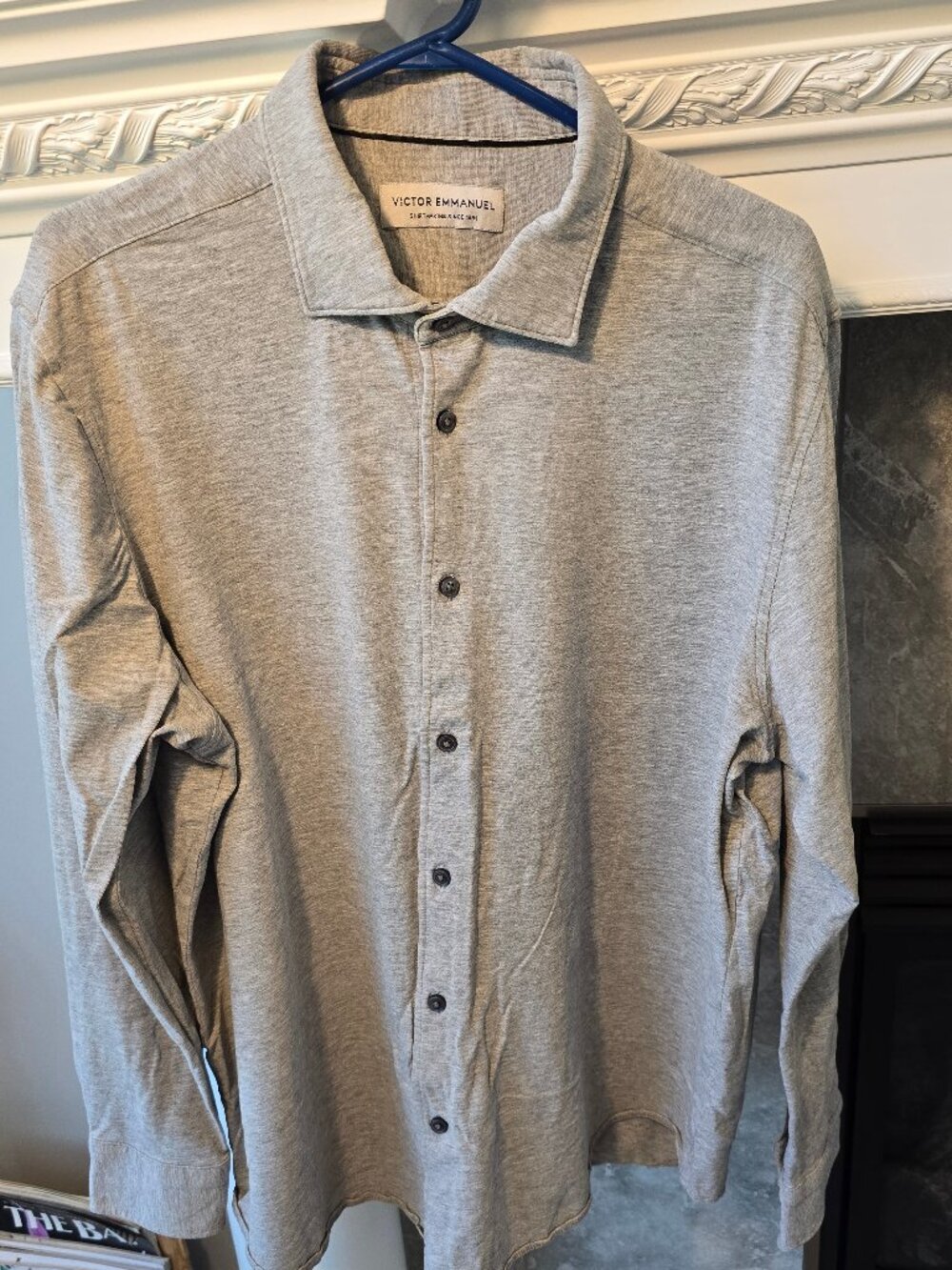 Victor Emmanuel Grey Knit Long-Sleeve Button-Up Shirt - Size L - EUC